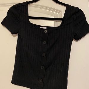 Black Button Down Crop Top